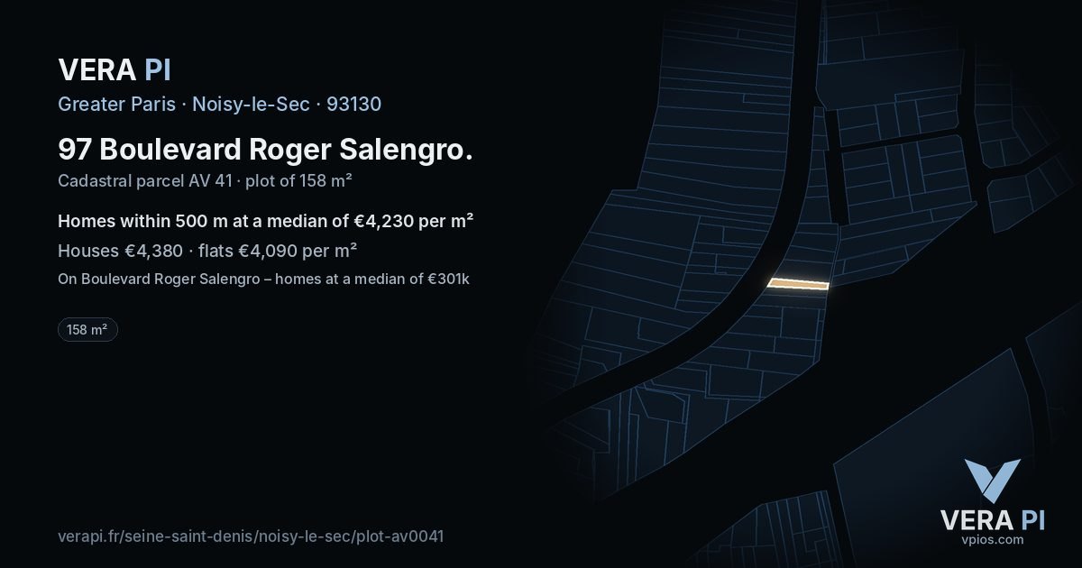 97 Boulevard Roger Salengro, Noisy-le-Sec at night – the plot lit, the parcels around coloured by the prices near them