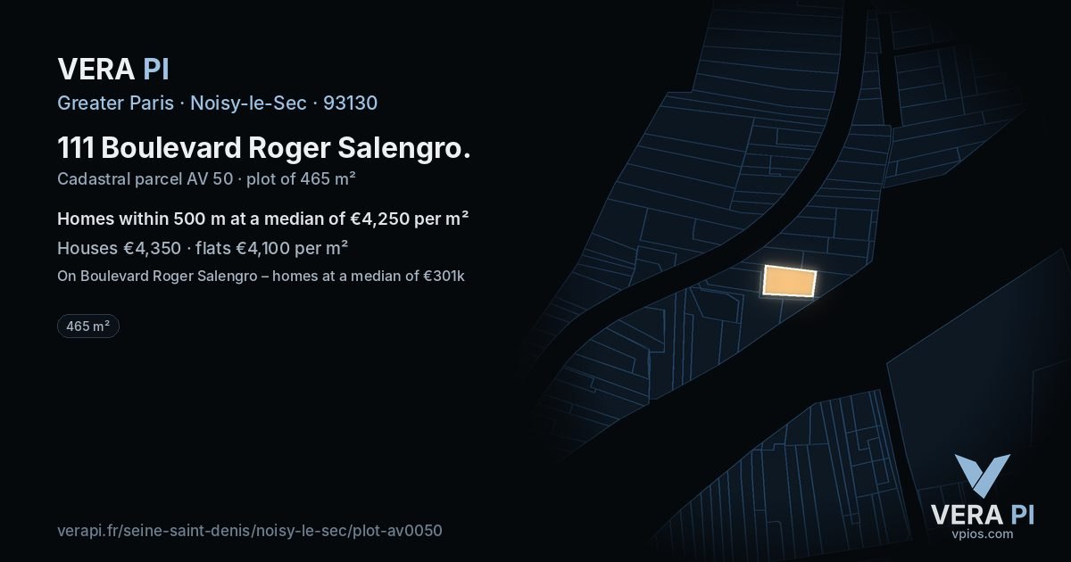 111 Boulevard Roger Salengro, Noisy-le-Sec at night – the plot lit, the parcels around coloured by the prices near them
