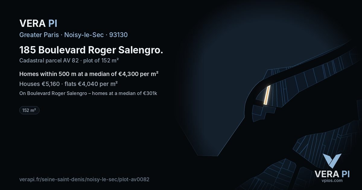 185 Boulevard Roger Salengro, Noisy-le-Sec at night – the plot lit, the parcels around coloured by the prices near them