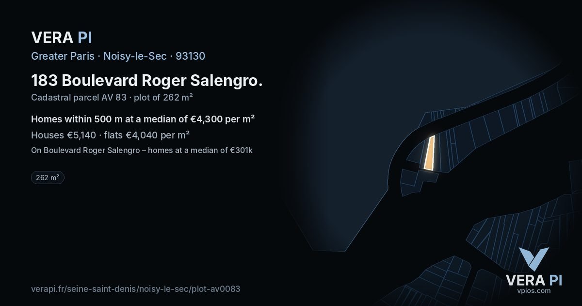 183 Boulevard Roger Salengro, Noisy-le-Sec at night – the plot lit, the parcels around coloured by the prices near them