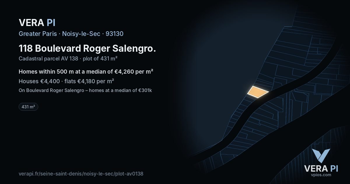 118 Boulevard Roger Salengro, Noisy-le-Sec at night – the plot lit, the parcels around coloured by the prices near them