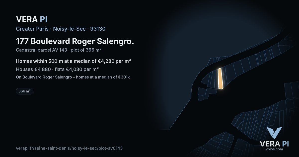 177 Boulevard Roger Salengro, Noisy-le-Sec at night – the plot lit, the parcels around coloured by the prices near them