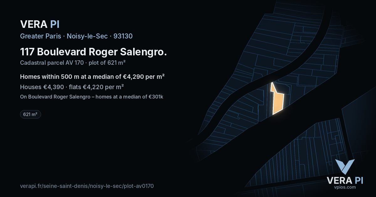 117 Boulevard Roger Salengro, Noisy-le-Sec at night – the plot lit, the parcels around coloured by the prices near them