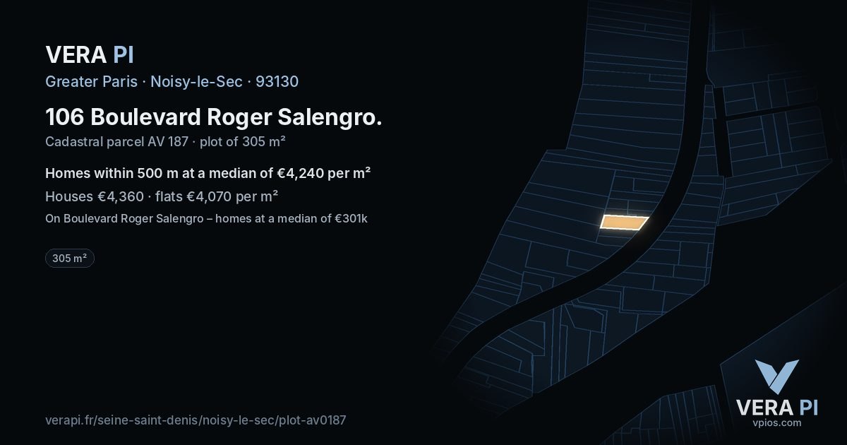 106 Boulevard Roger Salengro, Noisy-le-Sec at night – the plot lit, the parcels around coloured by the prices near them