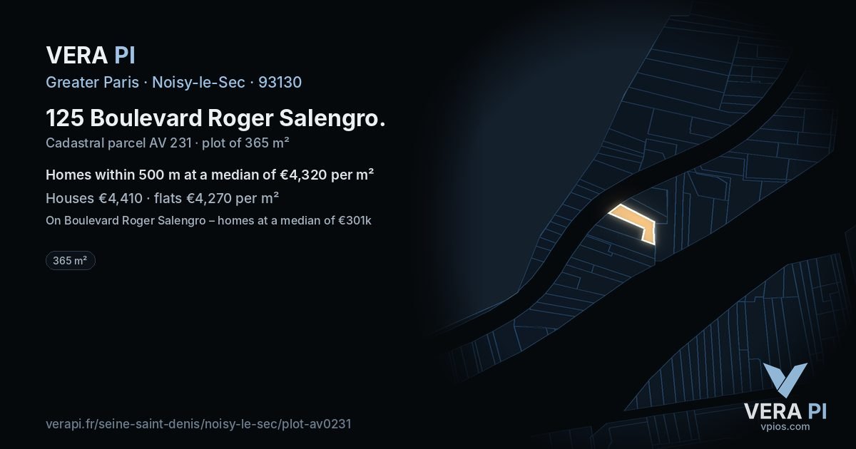 125 Boulevard Roger Salengro, Noisy-le-Sec at night – the plot lit, the parcels around coloured by the prices near them