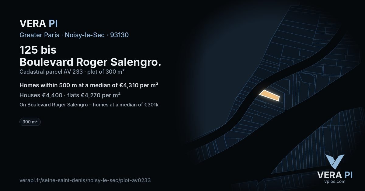 125 bis Boulevard Roger Salengro, Noisy-le-Sec at night – the plot lit, the parcels around coloured by the prices near them