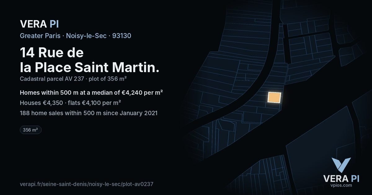 14 Rue de la Place Saint Martin, Noisy-le-Sec at night – the plot lit, the parcels around coloured by the prices near them