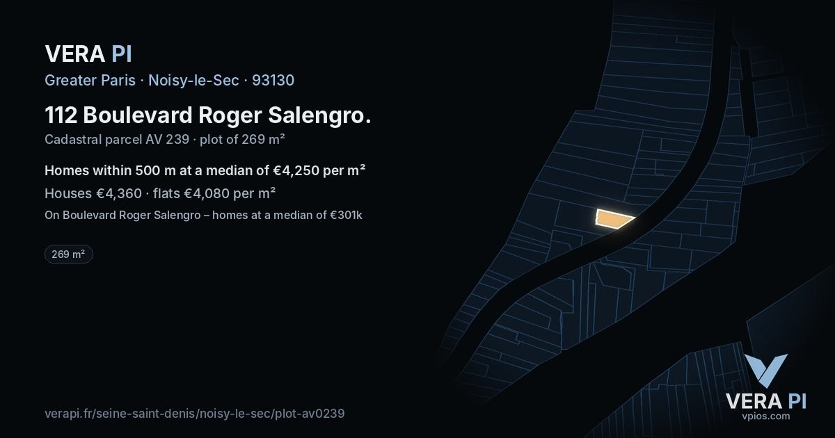 112 Boulevard Roger Salengro, Noisy-le-Sec at night – the plot lit, the parcels around coloured by the prices near them
