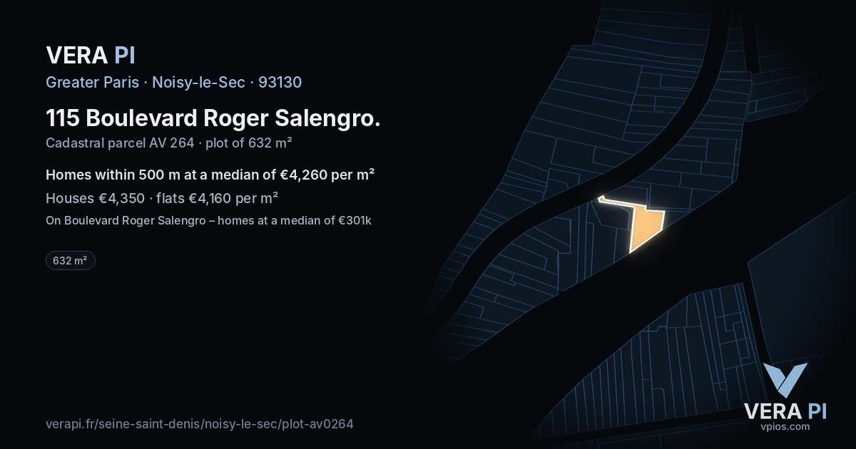 115 Boulevard Roger Salengro, Noisy-le-Sec at night – the plot lit, the parcels around coloured by the prices near them