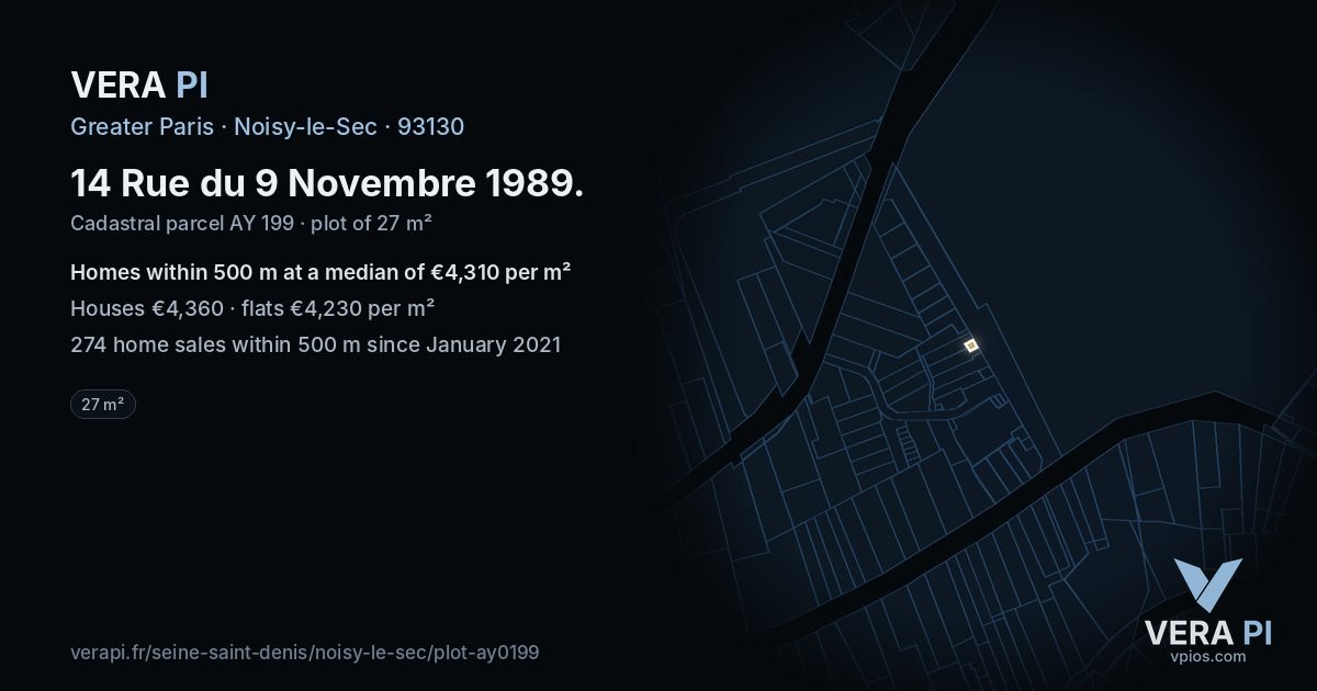 14 Rue du 9 Novembre 1989, Noisy-le-Sec at night – the plot lit, the parcels around coloured by the prices near them