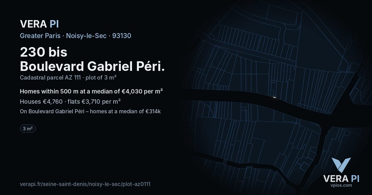230 bis Boulevard Gabriel Péri, Noisy-le-Sec at night – the plot lit, the parcels around coloured by the prices near them