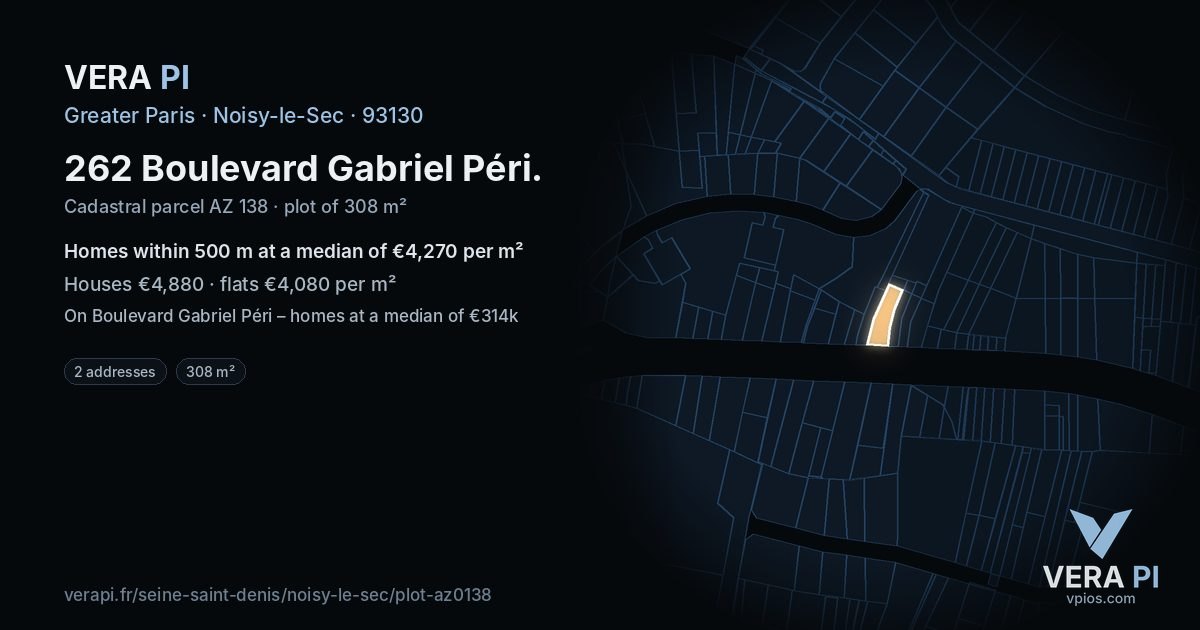 262 Boulevard Gabriel Péri, Noisy-le-Sec at night – the plot lit, the parcels around coloured by the prices near them