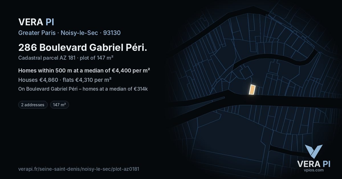 286 Boulevard Gabriel Péri, Noisy-le-Sec at night – the plot lit, the parcels around coloured by the prices near them