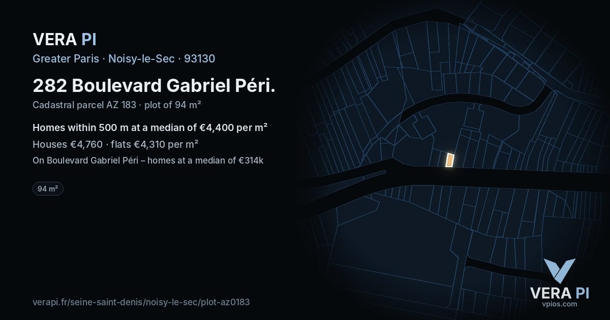 282 Boulevard Gabriel Péri, Noisy-le-Sec at night – the plot lit, the parcels around coloured by the prices near them