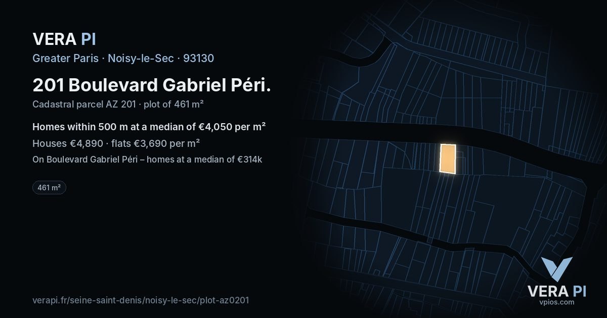 201 Boulevard Gabriel Péri, Noisy-le-Sec at night – the plot lit, the parcels around coloured by the prices near them