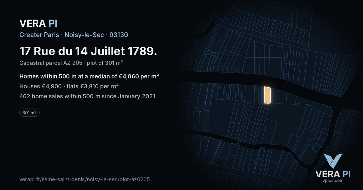 17 Rue du 14 Juillet 1789, Noisy-le-Sec at night – the plot lit, the parcels around coloured by the prices near them
