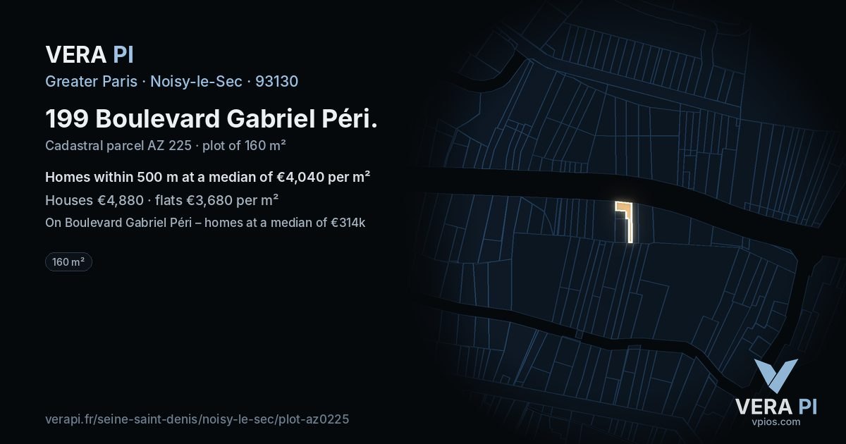 199 Boulevard Gabriel Péri, Noisy-le-Sec at night – the plot lit, the parcels around coloured by the prices near them