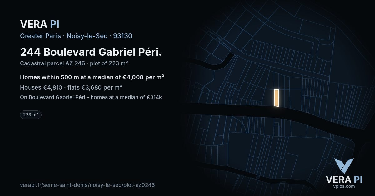 244 Boulevard Gabriel Péri, Noisy-le-Sec at night – the plot lit, the parcels around coloured by the prices near them