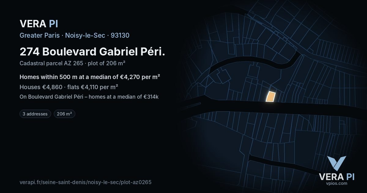 274 Boulevard Gabriel Péri, Noisy-le-Sec at night – the plot lit, the parcels around coloured by the prices near them