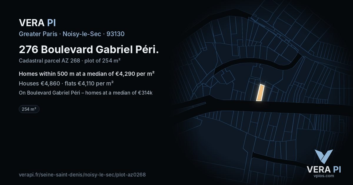 276 Boulevard Gabriel Péri, Noisy-le-Sec at night – the plot lit, the parcels around coloured by the prices near them