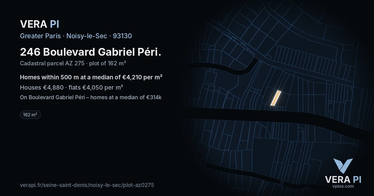 246 Boulevard Gabriel Péri, Noisy-le-Sec at night – the plot lit, the parcels around coloured by the prices near them