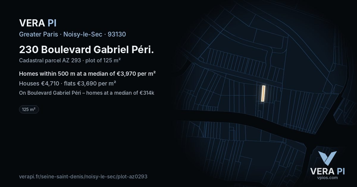 230 Boulevard Gabriel Péri, Noisy-le-Sec at night – the plot lit, the parcels around coloured by the prices near them