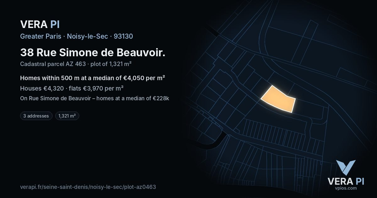 38 Rue Simone de Beauvoir, Noisy-le-Sec at night – the plot lit, the parcels around coloured by the prices near them