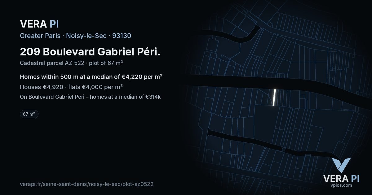 209 Boulevard Gabriel Péri, Noisy-le-Sec at night – the plot lit, the parcels around coloured by the prices near them