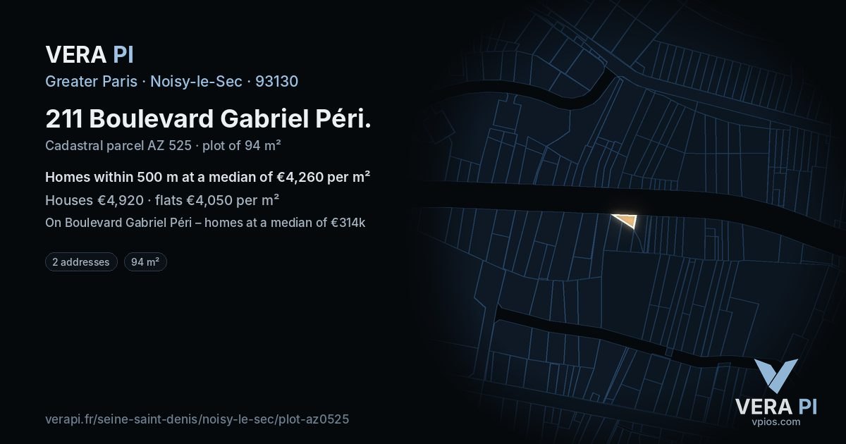 211 Boulevard Gabriel Péri, Noisy-le-Sec at night – the plot lit, the parcels around coloured by the prices near them
