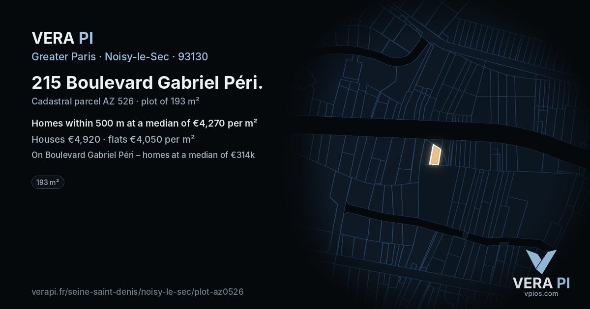 215 Boulevard Gabriel Péri, Noisy-le-Sec at night – the plot lit, the parcels around coloured by the prices near them