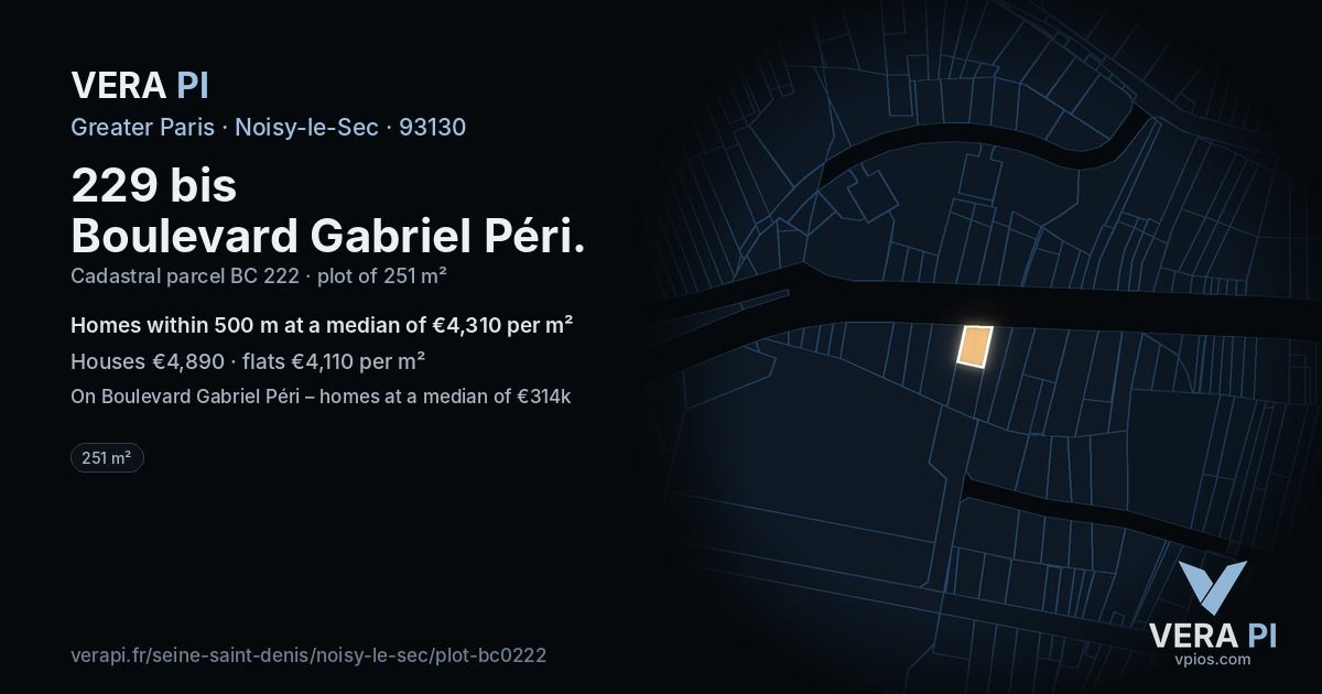 229 bis Boulevard Gabriel Péri, Noisy-le-Sec at night – the plot lit, the parcels around coloured by the prices near them