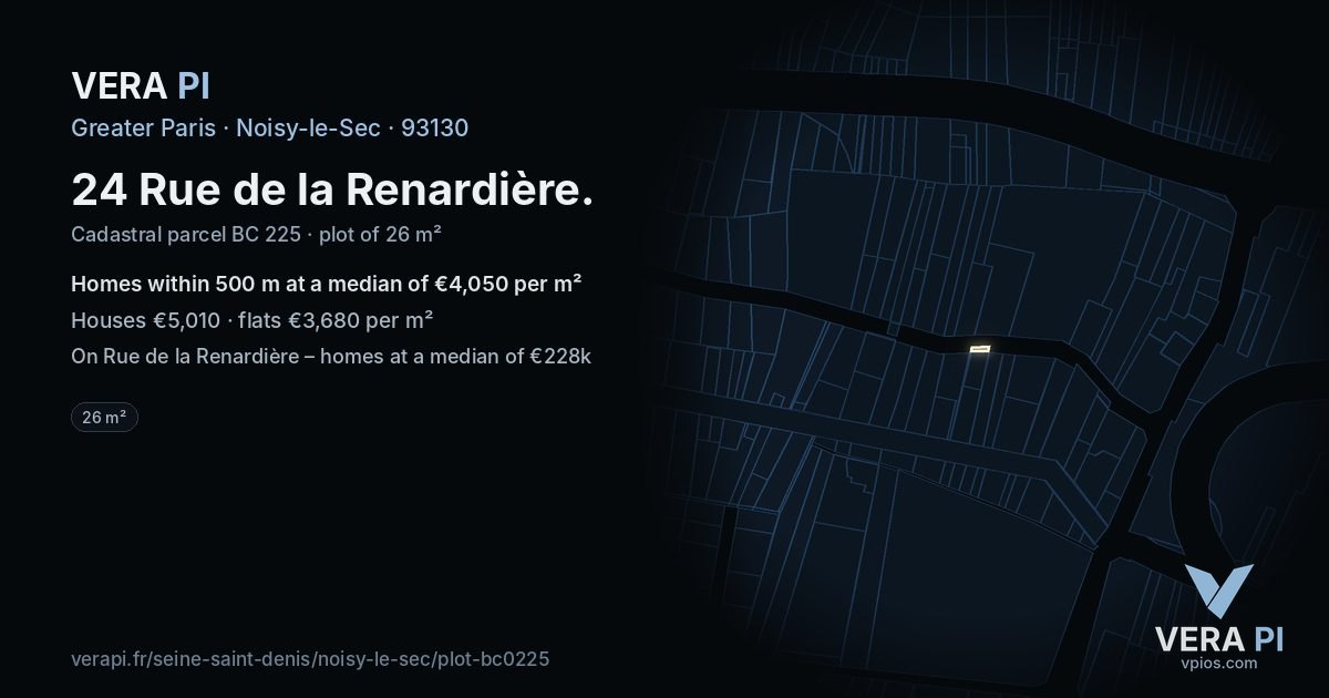 24 Rue de la Renardière, Noisy-le-Sec at night – the plot lit, the parcels around coloured by the prices near them