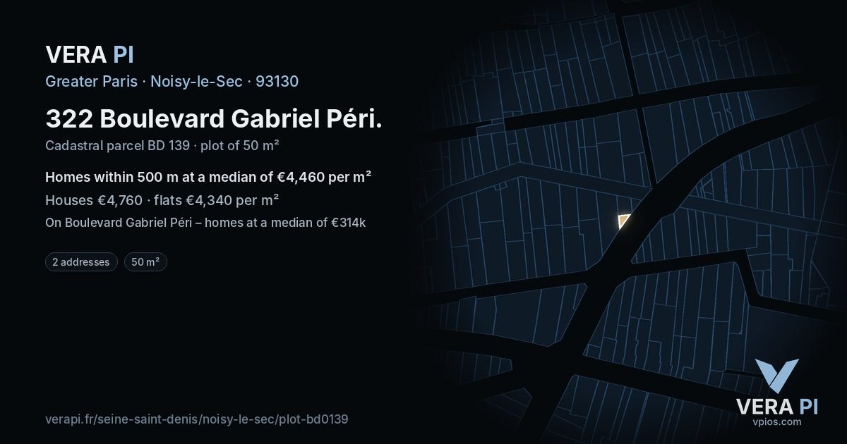 322 Boulevard Gabriel Péri, Noisy-le-Sec at night – the plot lit, the parcels around coloured by the prices near them