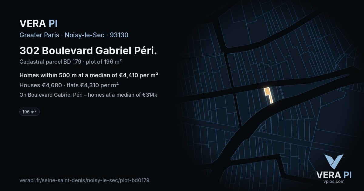 302 Boulevard Gabriel Péri, Noisy-le-Sec at night – the plot lit, the parcels around coloured by the prices near them