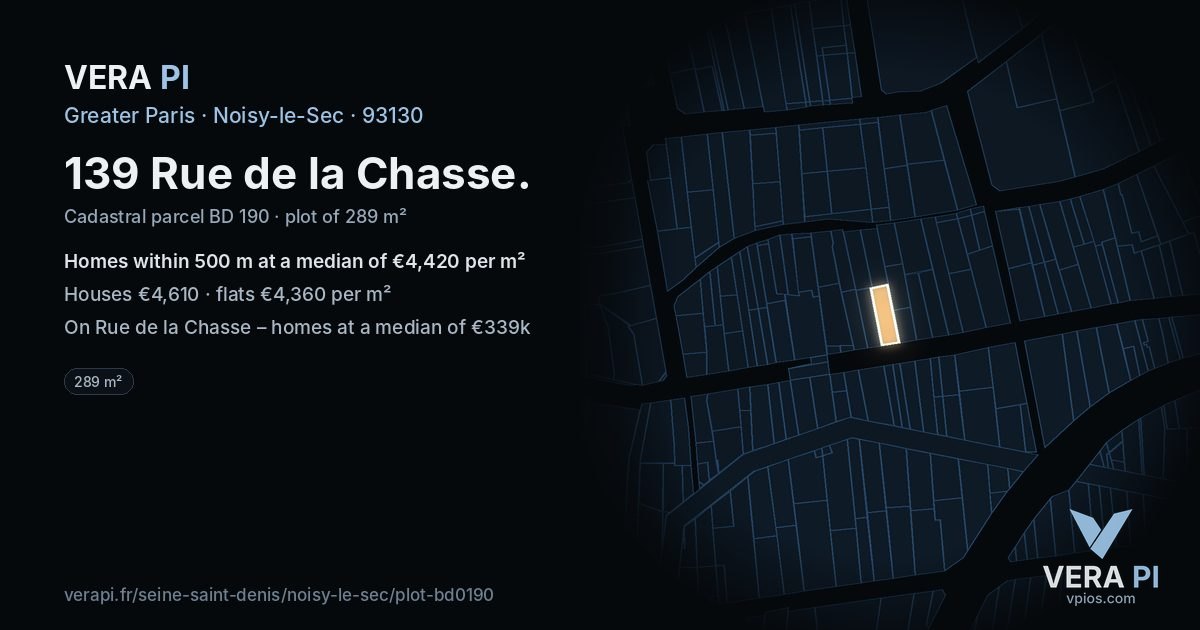 139 Rue de la Chasse, Noisy-le-Sec at night – the plot lit, the parcels around coloured by the prices near them