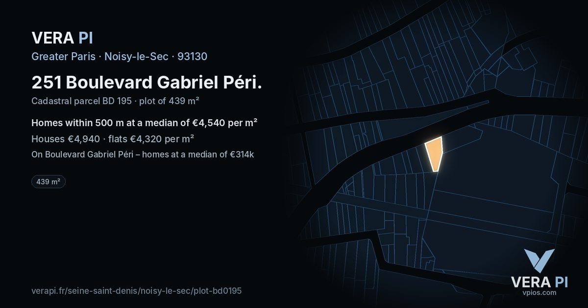 251 Boulevard Gabriel Péri, Noisy-le-Sec at night – the plot lit, the parcels around coloured by the prices near them