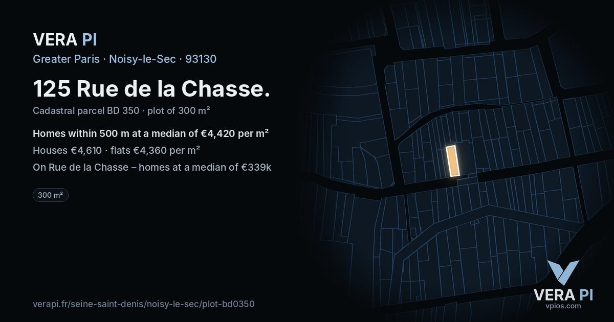 125 Rue de la Chasse, Noisy-le-Sec at night – the plot lit, the parcels around coloured by the prices near them