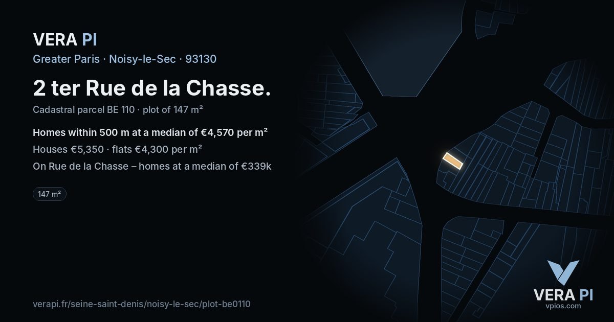 2 ter Rue de la Chasse, Noisy-le-Sec at night – the plot lit, the parcels around coloured by the prices near them