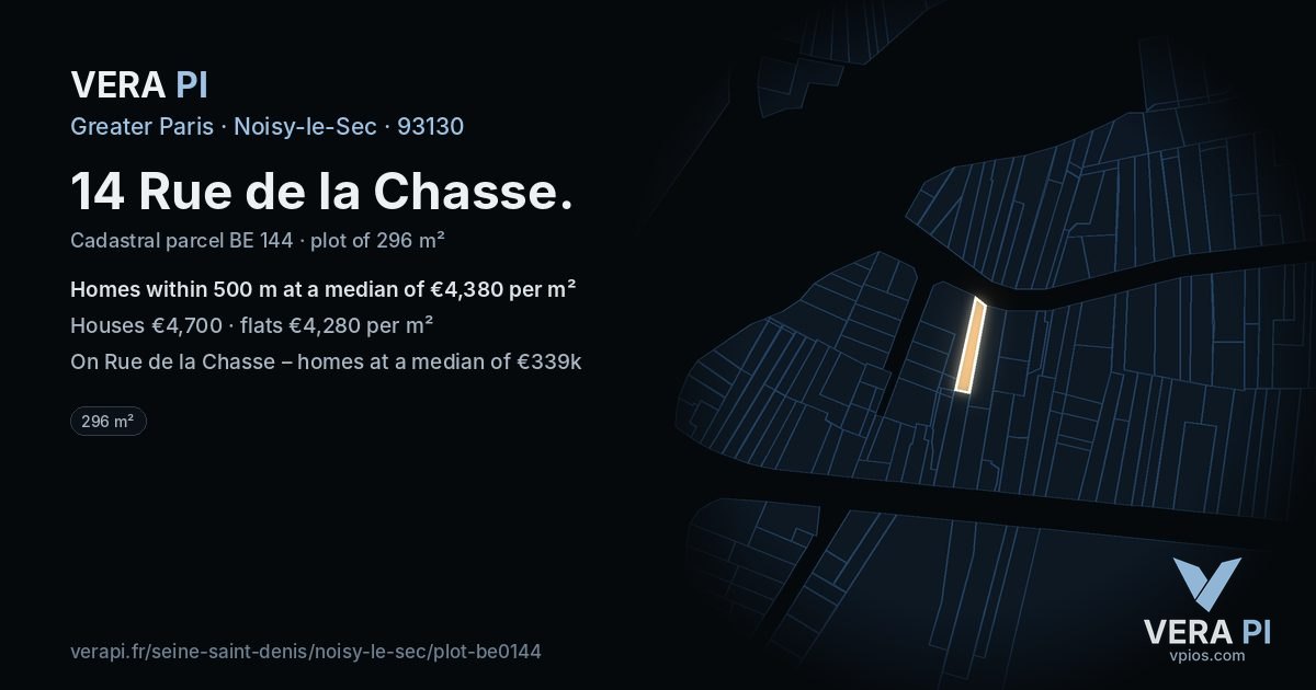 14 Rue de la Chasse, Noisy-le-Sec at night – the plot lit, the parcels around coloured by the prices near them