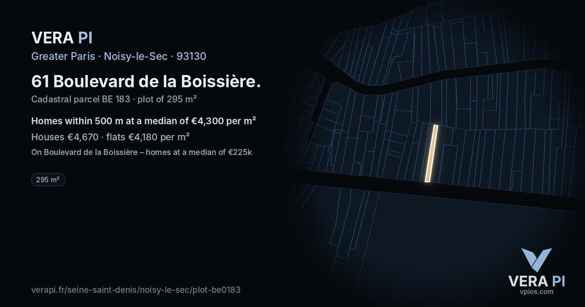 61 Boulevard de la Boissière, Noisy-le-Sec at night – the plot lit, the parcels around coloured by the prices near them