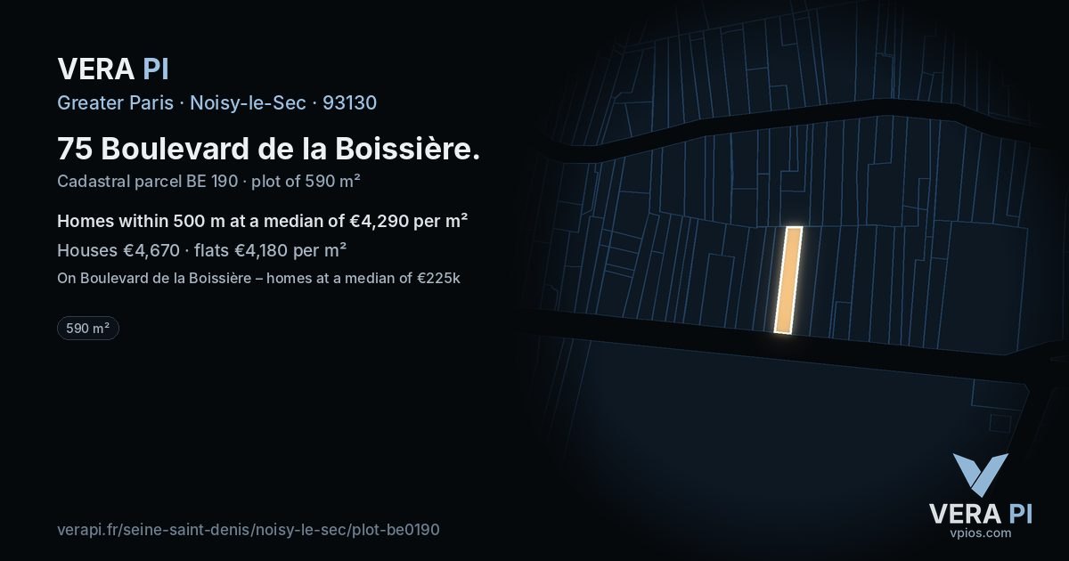75 Boulevard de la Boissière, Noisy-le-Sec at night – the plot lit, the parcels around coloured by the prices near them