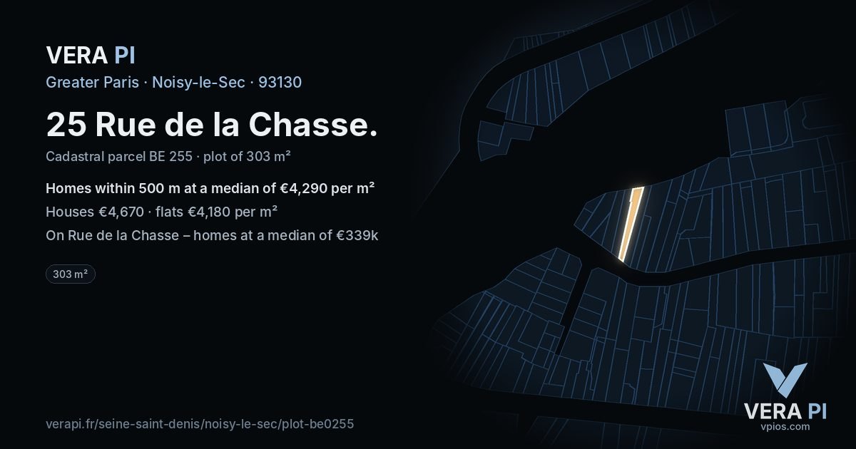 25 Rue de la Chasse, Noisy-le-Sec at night – the plot lit, the parcels around coloured by the prices near them
