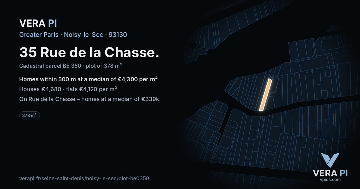 35 Rue de la Chasse, Noisy-le-Sec at night – the plot lit, the parcels around coloured by the prices near them