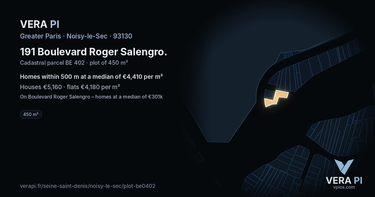 191 Boulevard Roger Salengro, Noisy-le-Sec at night – the plot lit, the parcels around coloured by the prices near them