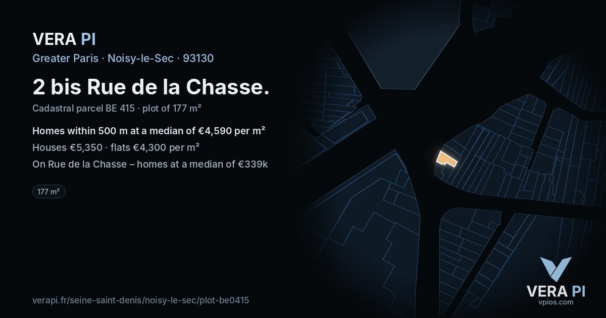 2 bis Rue de la Chasse, Noisy-le-Sec at night – the plot lit, the parcels around coloured by the prices near them