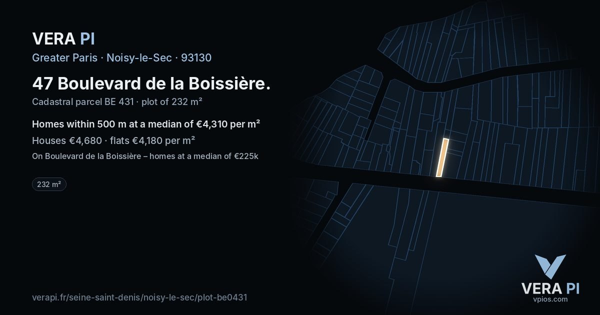 47 Boulevard de la Boissière, Noisy-le-Sec at night – the plot lit, the parcels around coloured by the prices near them