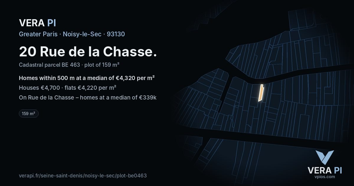20 Rue de la Chasse, Noisy-le-Sec at night – the plot lit, the parcels around coloured by the prices near them