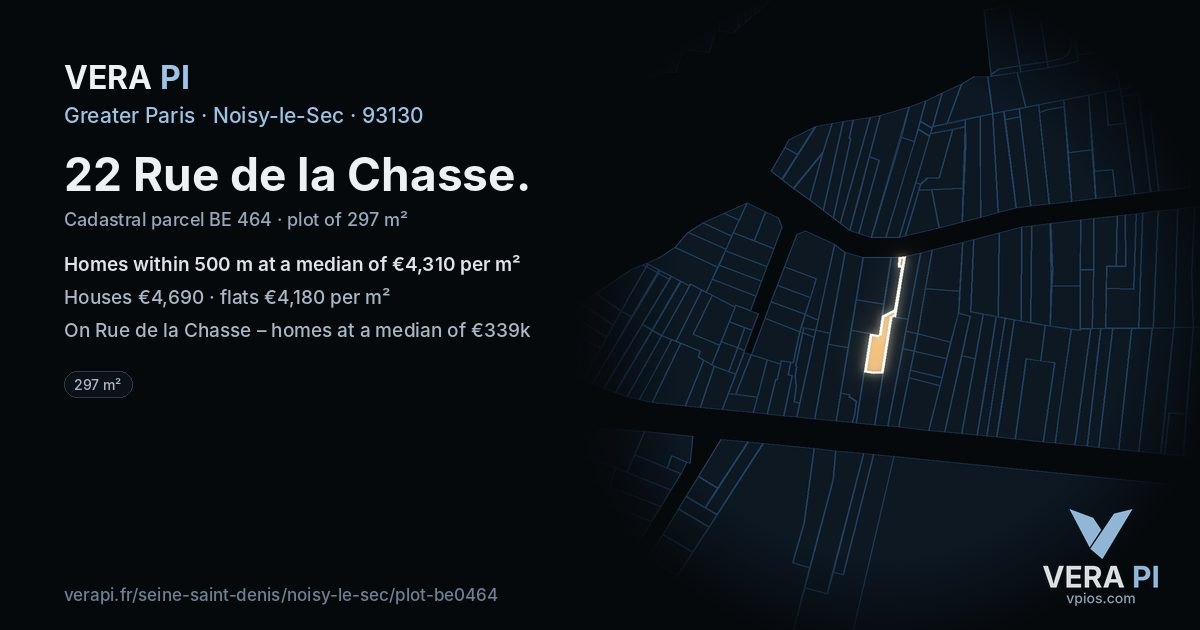22 Rue de la Chasse, Noisy-le-Sec at night – the plot lit, the parcels around coloured by the prices near them