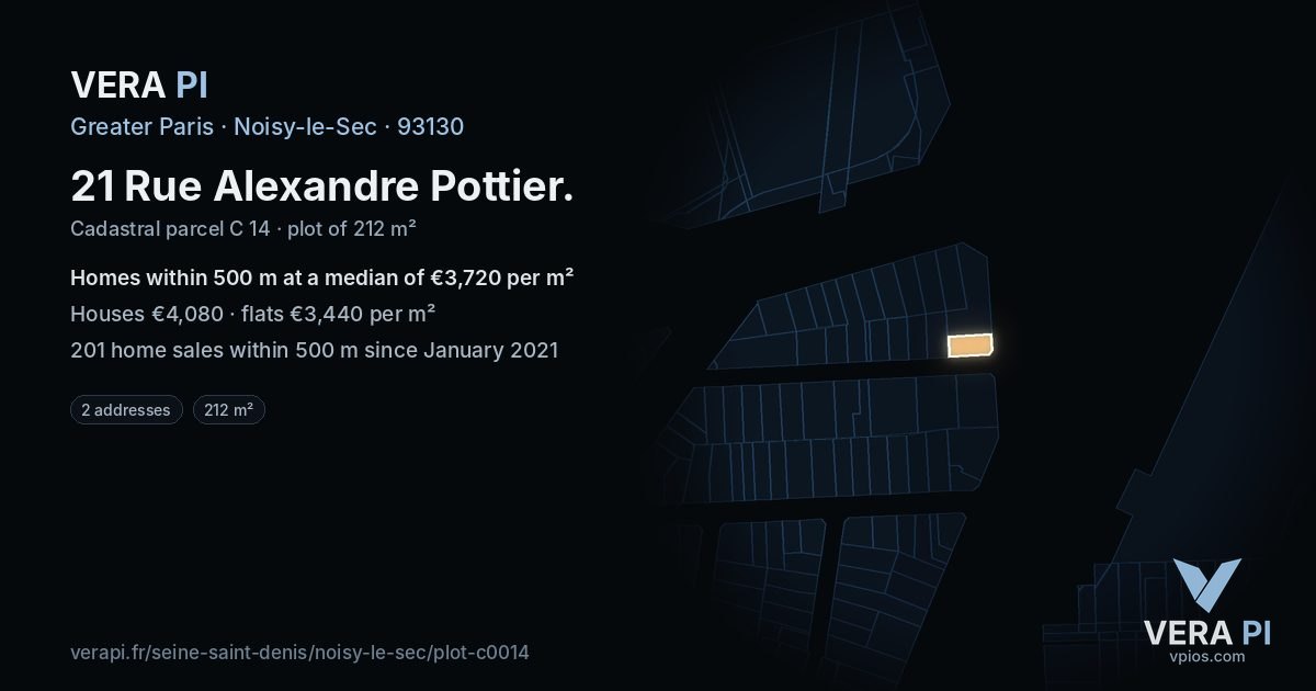 21 Rue Alexandre Pottier, Noisy-le-Sec at night – the plot lit, the parcels around coloured by the prices near them