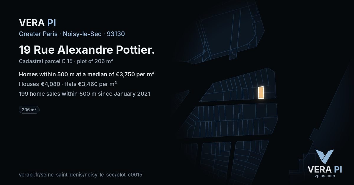 19 Rue Alexandre Pottier, Noisy-le-Sec at night – the plot lit, the parcels around coloured by the prices near them
